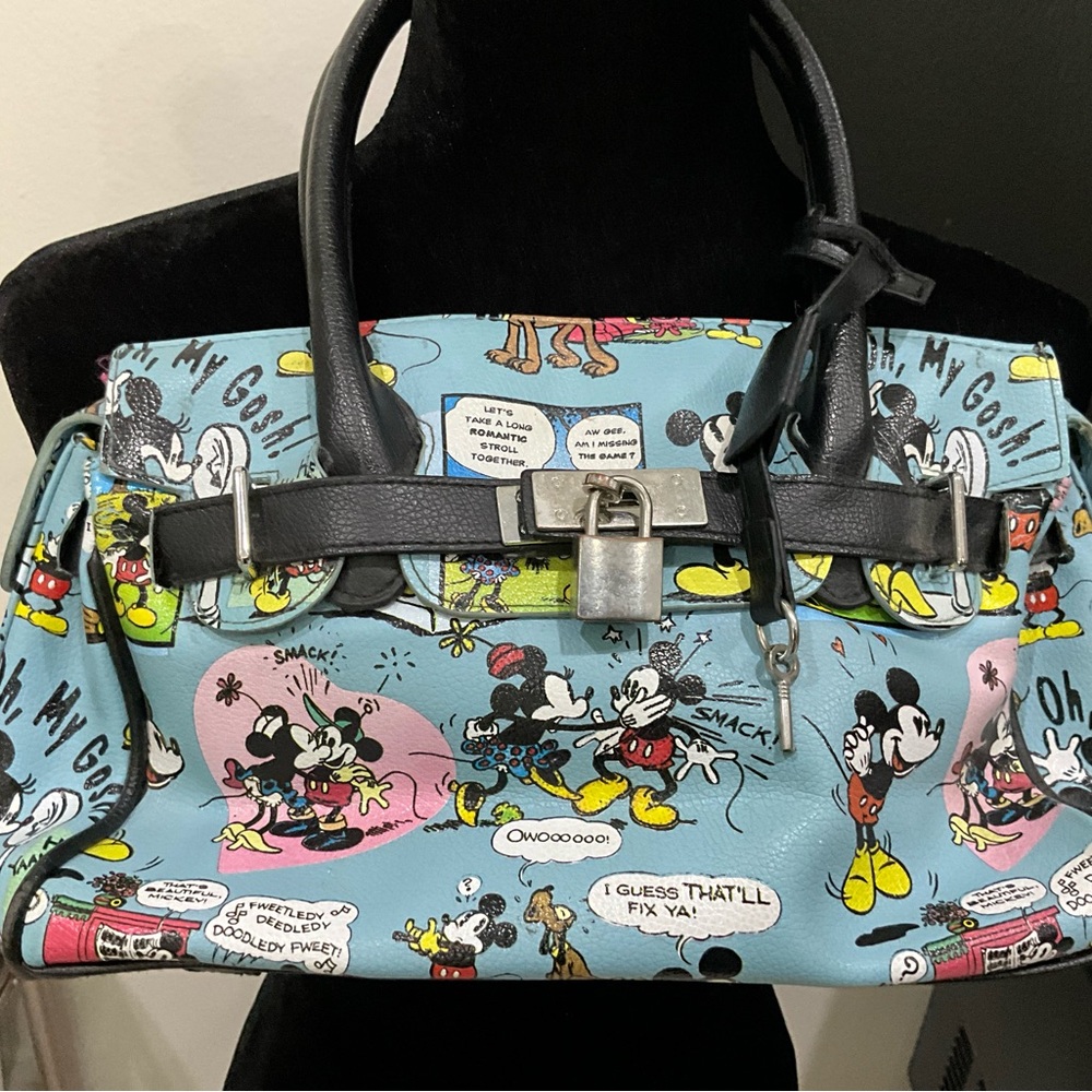 Disney Blue and Black Satchel with Mickey Mouse Comic Print